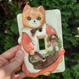 VTG Takahashi Ceramic Light Switch Plate Cover Cat Kitty COTTAGE FLORAL BASKET